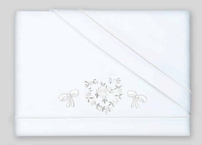 Σετ σεντόνια λίκνου 3 τεμ.Coccolissimi με Λάστιχο 181 White Flower Heart (70x100)