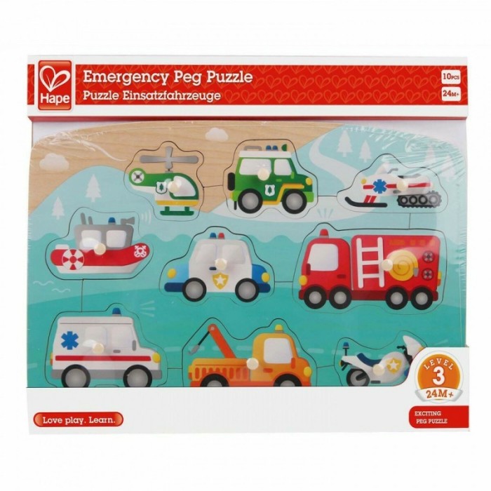 Hape Ξύλινο Παιδικό Puzzle Σφηνώματα Οχήματα 9pcs 