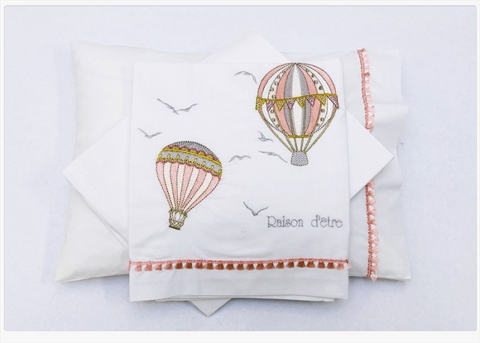 Raison D’etre Σετ Σεντόνια Κούνιας Hot Air Balloon Ροζ 120×160 