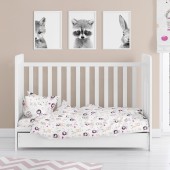 Dimcol Σετ Σεντόνια Λίκνου 3τμχ 80x110 - Lily &amp;amp;amp;amp;amp;amp;amp;amp;amp;amp;amp; Deer 179 White-Pink - pigibebe.gr