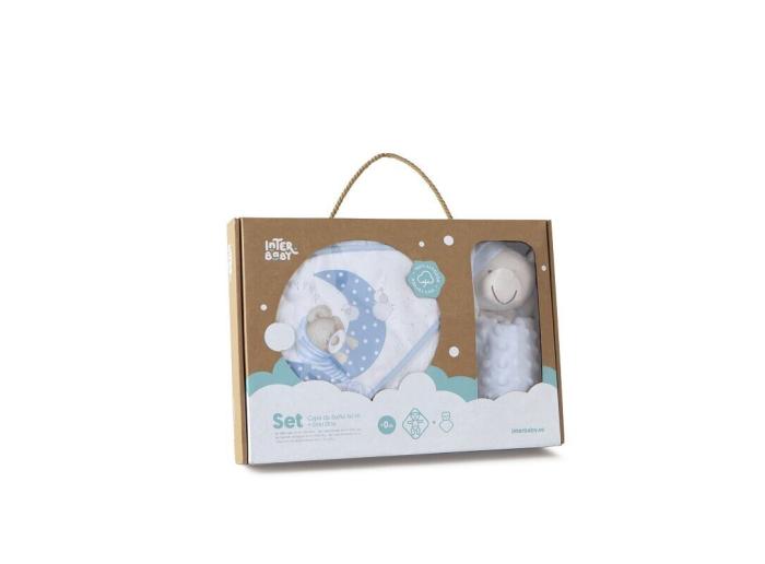 Interbaby Bear Set Μπουρνούζι Κάπα 100Χ100 &amp;, Βελούδινο Πανάκι Παρηγοριάς Blue