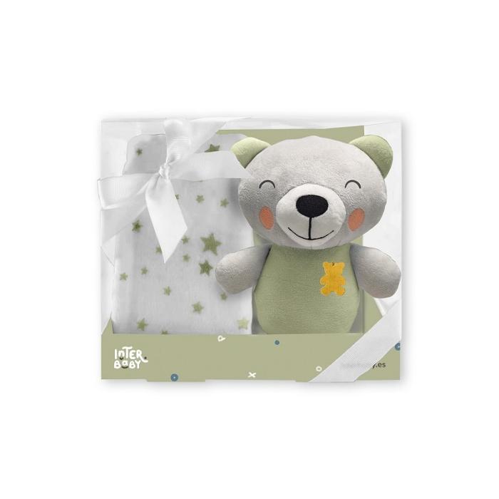 Interbaby Λούτρινο Αρκουδάκι &#038; Κουβέρτα Αγκαλιάς 80X110 Green