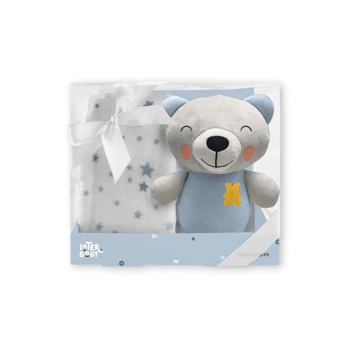 Interbaby Λούτρινο Αρκουδάκι &#038; Κουβέρτα Αγκαλιάς 80X110 Blue