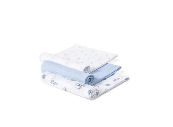 Interbaby Πάνες Αγκαλιάς Bear Bamboo 55&#215;70 Σετ 3 Τεμ Blue