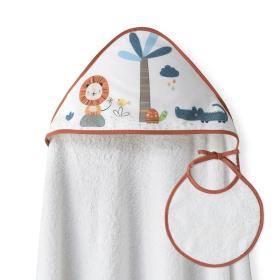 Interbaby Leon Palmera Μπουρνούζι Κάπα &amp;#038; Σαλιάρα White &amp;#8211; Orange