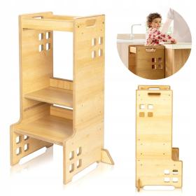 Lionelo Cass Montessori Ξύλινος Πύργος Εκμάθησης &#038; Βιβλιοθήκη 2 σε 1 &#8211; 88cm Natural