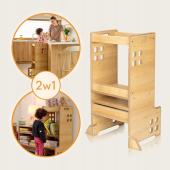Lionelo Cass Montessori Ξύλινος Πύργος Εκμάθησης &#038; Βιβλιοθήκη 2 σε 1 &#8211; 88cm Natural