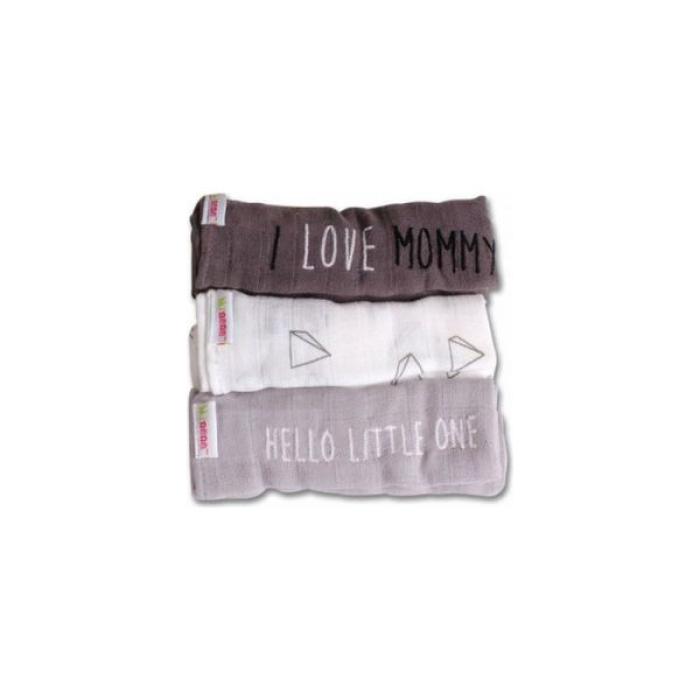 Minene Μουσελίνες Σετ των 3 (I love mommy) - ΓΚΡΙ/ΑΣΠΡΟ