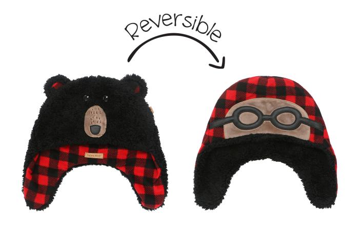 Flapjackkids Σκουφί 2-4 Διπλής Όψης Black Bear/Aviator