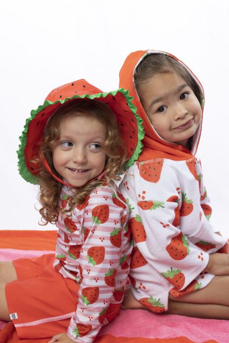Σετ UV Μαγιώ Πάνα Bucket Καπέλο Μπλούζα Strawberry - 6-12m