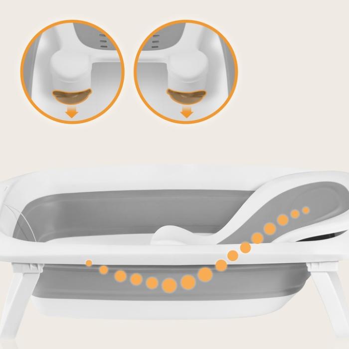 Lionelo BabyBubble πτυσσόμενο μπανάκι μωρού με γλύστρα + θερμόμετρο Gray Dove