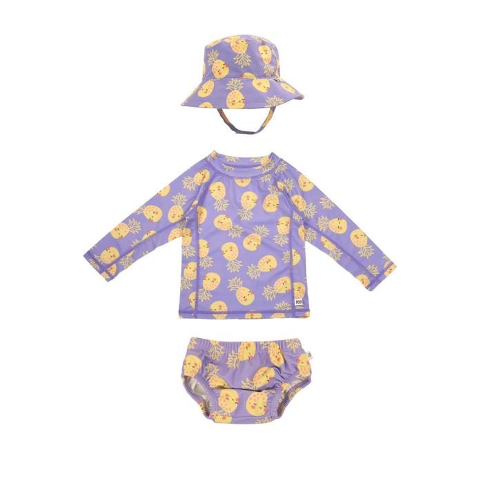 Σετ UV Μαγιώ Πάνα Bucket Καπέλο Μπλούζα Pineapple - 6-12m
