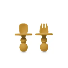 Interbaby Εκπαιδευτικό Σετ Κουτάλι- Πιρούνι Σιλικόνης &#8211; Αντιπνικτικά Earth Ocher