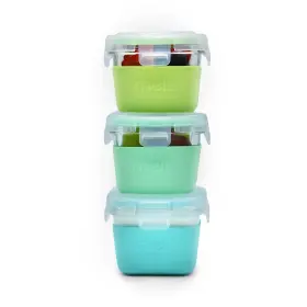 Melii – Glass Containers σε θήκες σιλικόνης (160ml set of 3) – mint,blue,lime