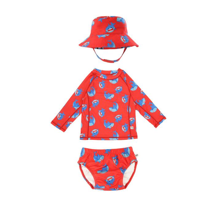 Σετ UV Μαγιώ Πάνα Bucket Καπέλο Μπλούζα Sherman the Shark - 6-12m