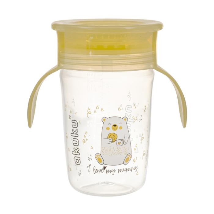 Εκπαιδευτικό Ποτηράκι 360° 240 ml με Χερούλια Yellow