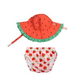 Σετ Μαγιό και Καπέλο UPF50  Strawberry Delight - 3-6 μηνών