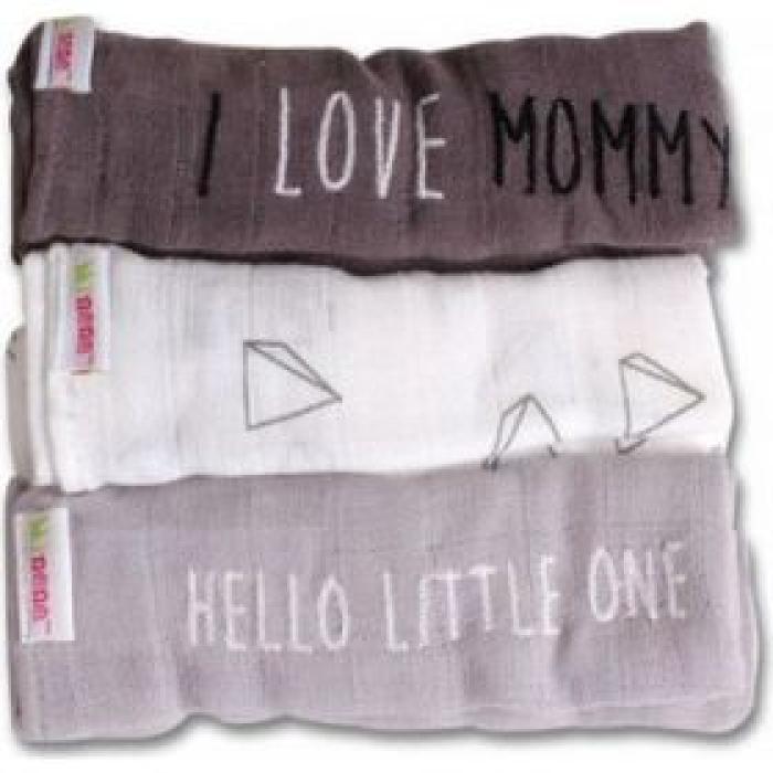 Minene Μουσελίνες Σετ των 3 (I love mommy) - Γκρι/Ασπρο/Ροζ