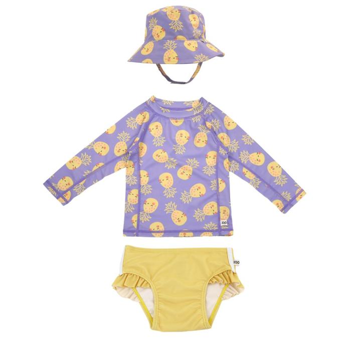 Σετ UV Μαγιώ Bucket Καπέλο Μπλούζα Pineapple - 6-12m