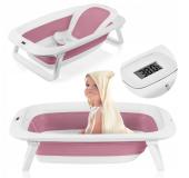 Lionelo BabyBubble πτυσσόμενο μπανάκι μωρού με γλύστρα + θερμόμετρο Bubble Pink Magnolia
