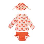 Σετ UV Μαγιώ Bucket Καπέλο Μπλούζα Strawberry - 12-24m