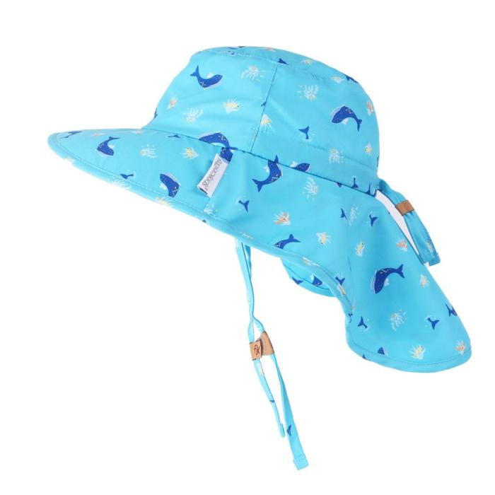 Flapjack Cape Sunhat UPF50 Blue Whale/Octopus - MEDIUM 2-4 yrs