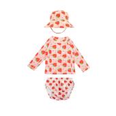 Σετ UV Μαγιώ Πάνα Bucket Καπέλο Μπλούζα Strawberry - 6-12m