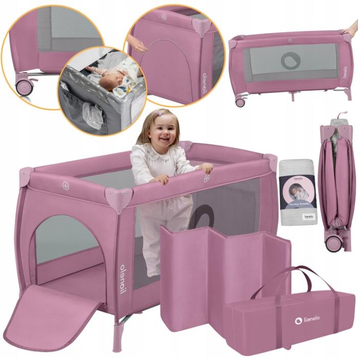 Lionelo Stefi Plus Παρκοκρέβατο 2 Επιπέδων Pink Magnolia