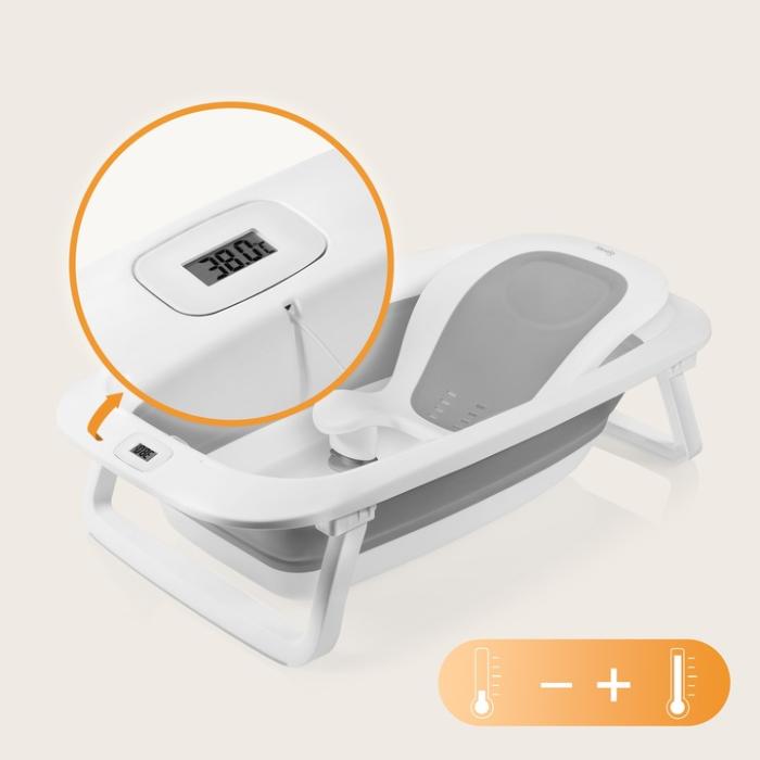 Lionelo BabyBubble πτυσσόμενο μπανάκι μωρού με γλύστρα + θερμόμετρο Gray Dove