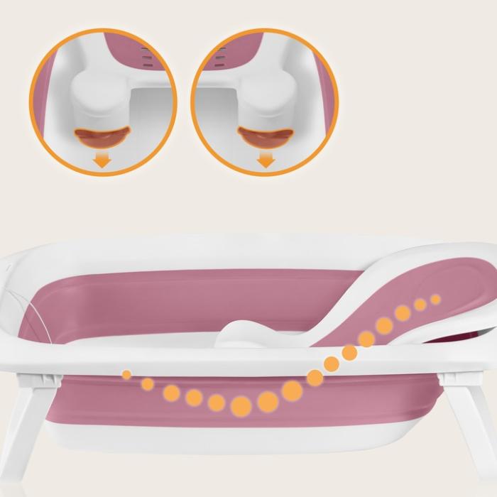 Lionelo BabyBubble πτυσσόμενο μπανάκι μωρού με γλύστρα + θερμόμετρο Bubble Pink Magnolia