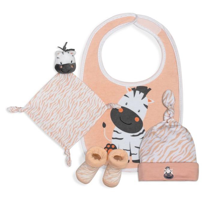Interbaby Σετ Δώρου Ζέβρα 4 τμχ (0-6 μηνών) White-Pink