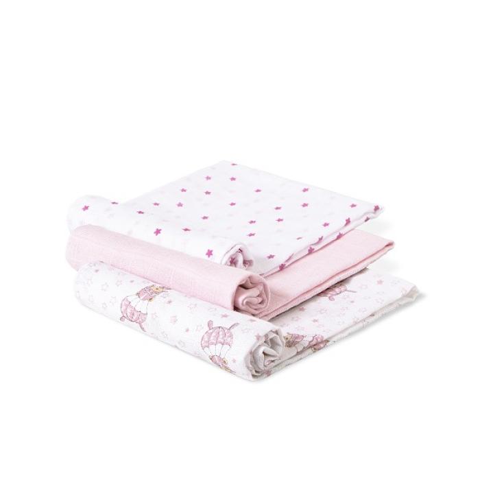 Interbaby Πάνες Αγκαλιάς (80&#215;80) Σετ 3 Τεμ Paracaidista Pink