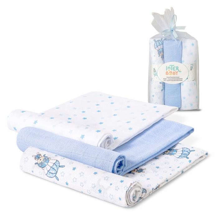 Interbaby Πάνες Αγκαλιάς (80×80) Σετ 3 Τεμ Paracaidista Blue