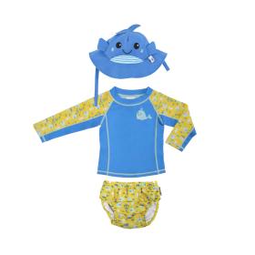 Σετ UV Μαγιώ Πάνα Καπέλο Μπλούζα Willy the Whale - 12-24m