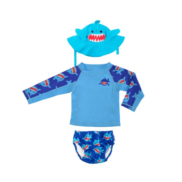 Σετ UV Μαγιώ Πάνα Καπέλο Μπλούζα Sherman the Shark - 12-24m