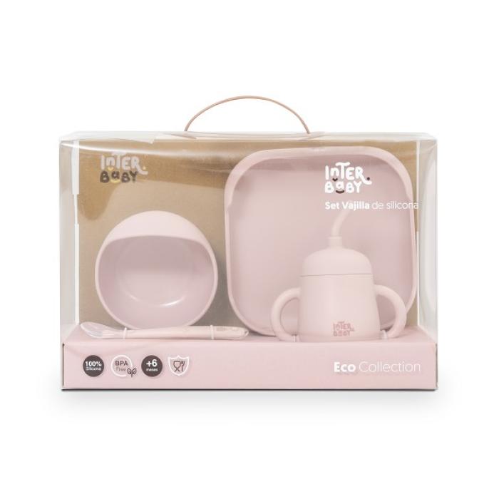 Interbaby Παιδικό Σετ Φαγητού Σιλικόνης Pink