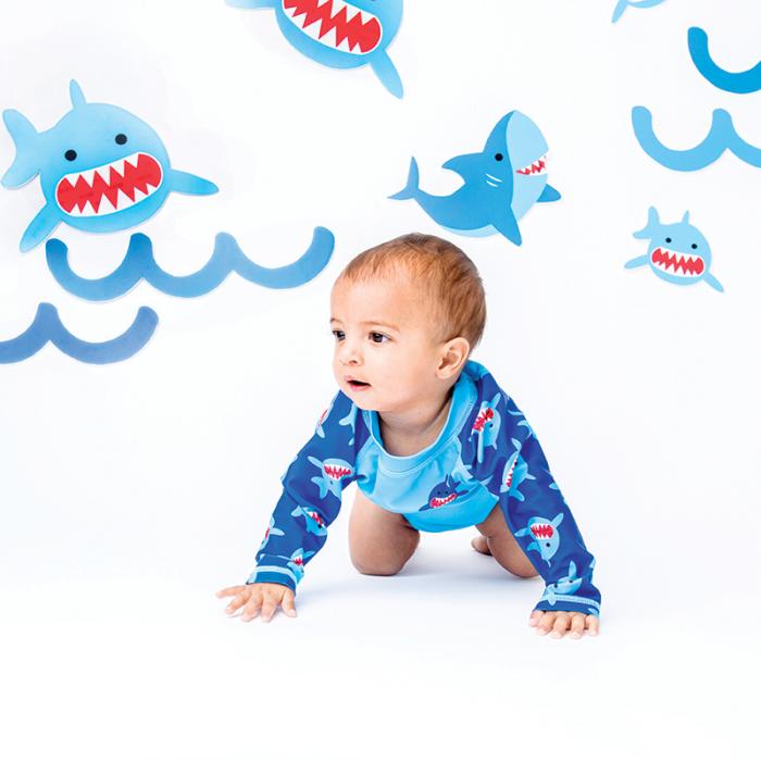 Σετ UV Μαγιώ Πάνα Καπέλο Μπλούζα Sherman the Shark - 12-24m