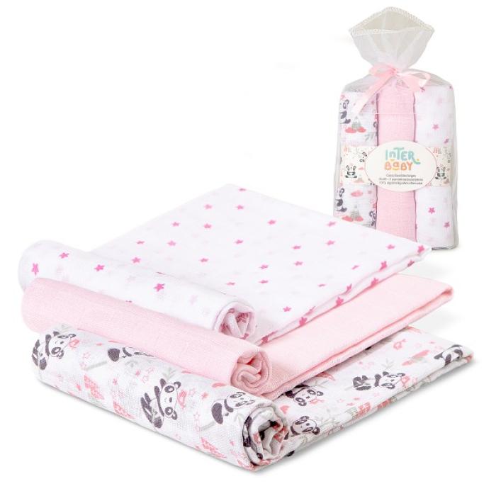 Interbaby Πάνες Αγκαλιάς (80×80) Σετ 3 Τεμ Paracaidista Pink