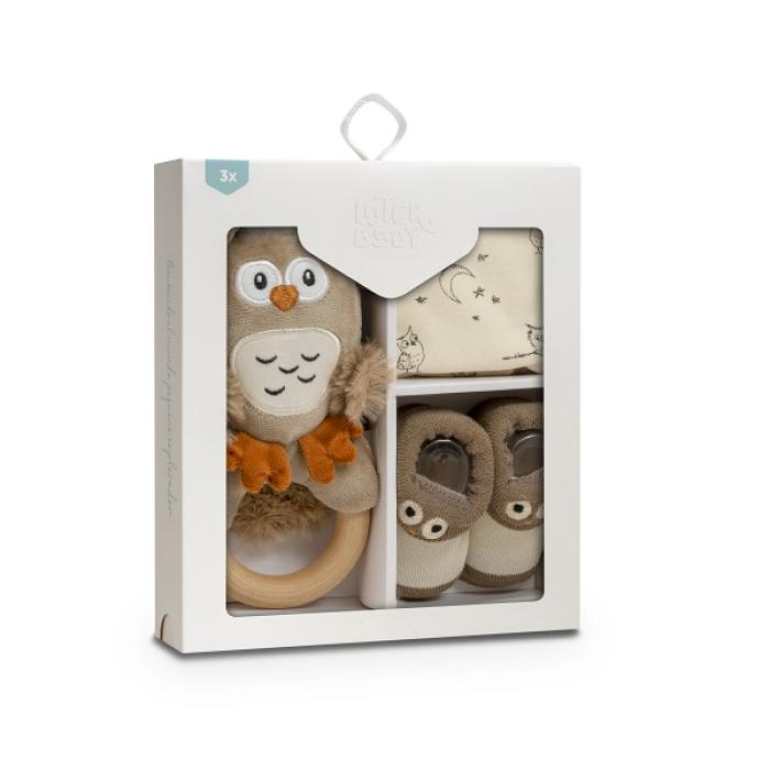 Interbaby Σετ Δώρου Owl 3 τμχ (0-6 μηνών) Beige