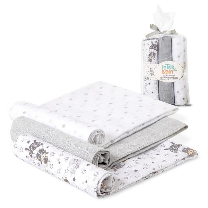 Interbaby Πάνες Αγκαλιάς (80×80) Σετ 3 Τεμ Paracaidista Grey