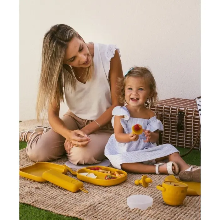 Interbaby Εκπαιδευτικό Σετ Κουτάλι- Πιρούνι Σιλικόνης &#8211; Αντιπνικτικά Earth Ocher
