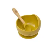 Interbaby Σετ Αντιολισθητικό Μπολ Και Κουτάλι Από Σιλικόνη Earth Ocher