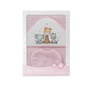 Interbaby Jirafa Elefante Μπουρνούζι Κάπα &#038; Σαλιάρα Pink