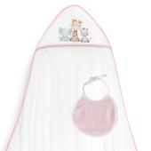 Interbaby Jirafa Elefante Μπουρνούζι Κάπα &#038; Σαλιάρα White-Pink