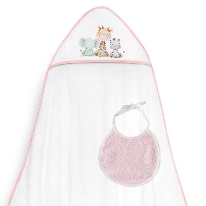 Interbaby Jirafa Elefante Μπουρνούζι Κάπα & Σαλιάρα White-Pink