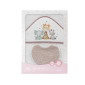 Interbaby Jirafa Elefante Μπουρνούζι Κάπα &#038; Σαλιάρα White-Dark Pink