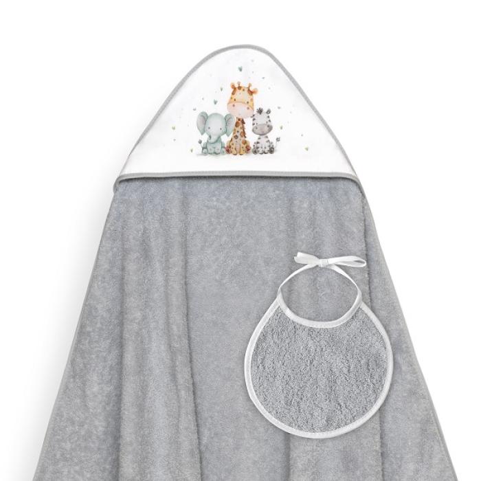 Interbaby Jirafa Elefante Μπουρνούζι Κάπα &#038; Σαλιάρα Grey