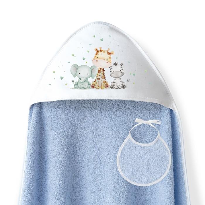Interbaby Jirafa Elefante Μπουρνούζι Κάπα &#038; Σαλιάρα Blue
