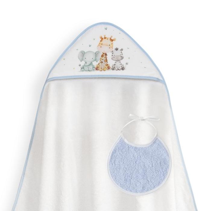 Interbaby Jirafa Elefante Μπουρνούζι Κάπα &#038; Σαλιάρα White-Blue