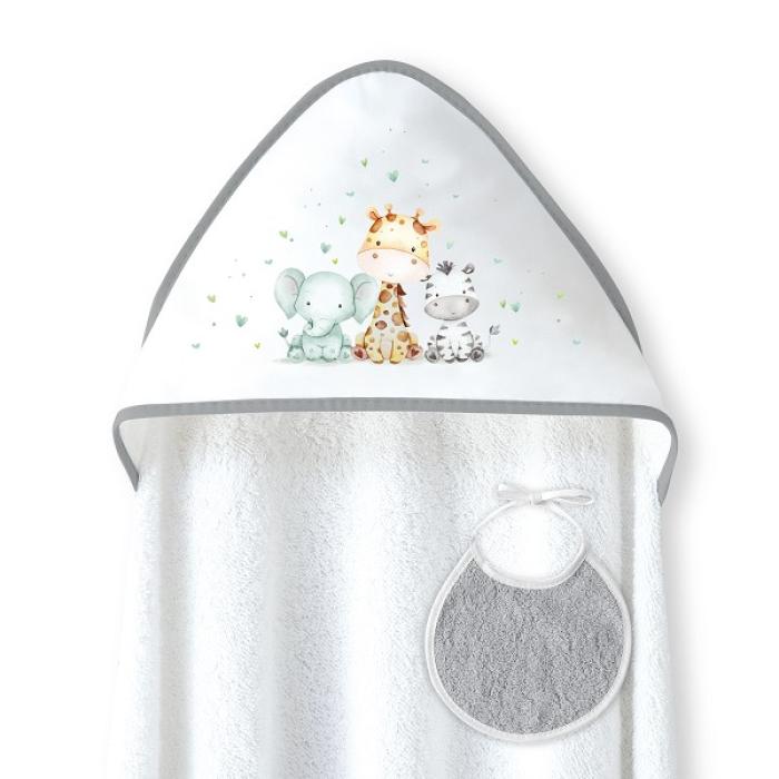 Interbaby Jirafa Elefante Μπουρνούζι Κάπα & Σαλιάρα White-Grey